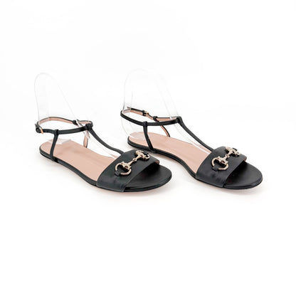 Gucci T-Strap Horsebit Sandals Black Size 37