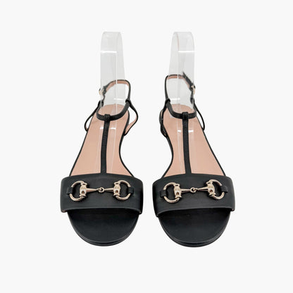 Gucci T-Strap Horsebit Sandals Black Size 37