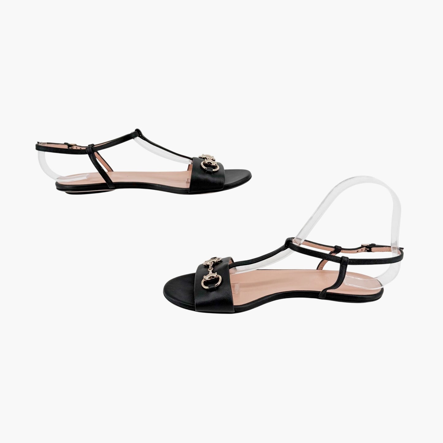 Gucci T-Strap Horsebit Sandals Black Size 37