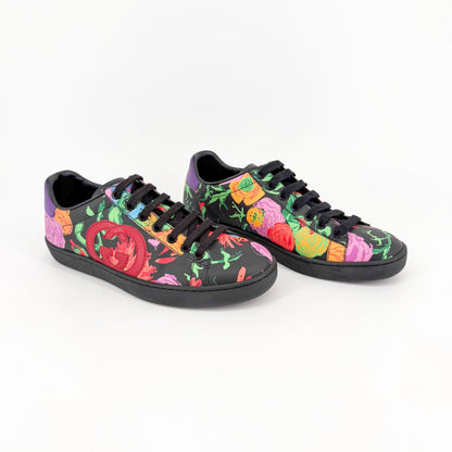 Gucci Ken Scott Ace Sneakers Black Floral GG Size 36
