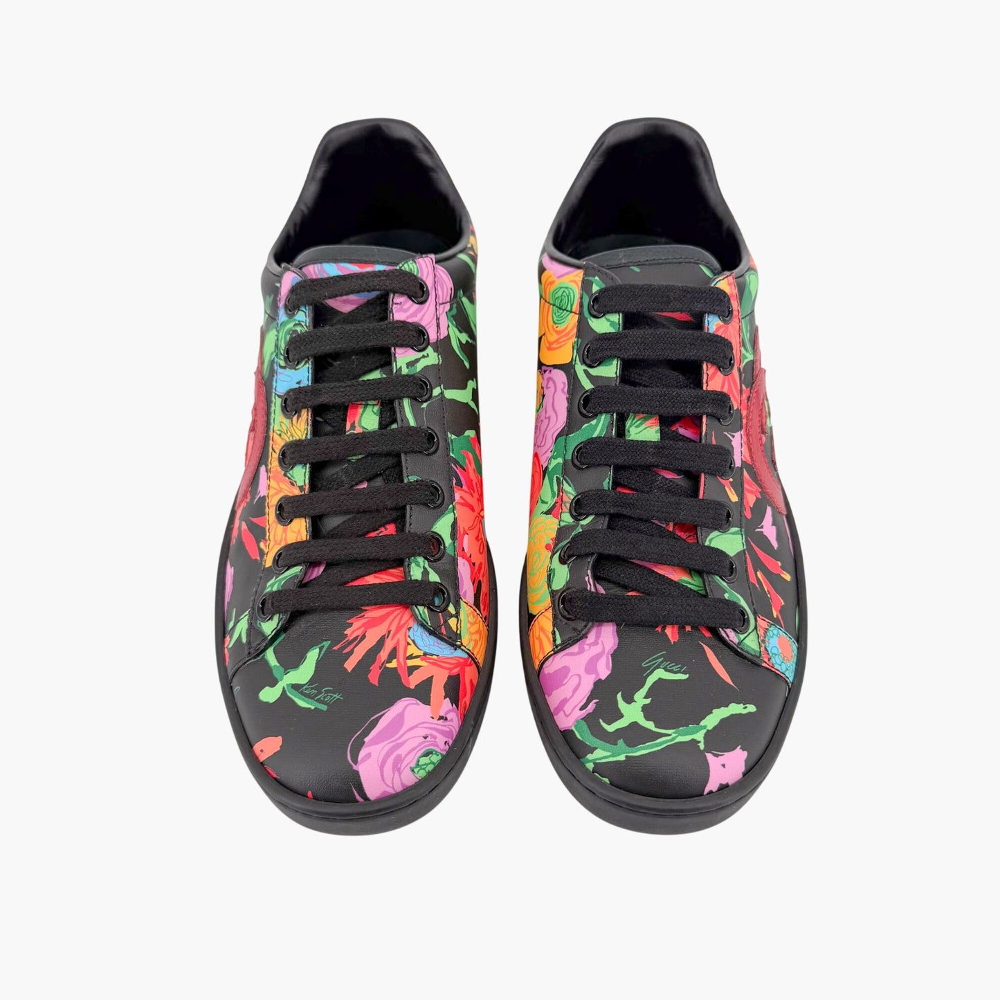 Gucci Ken Scott Ace Sneakers Black Floral GG Size 36