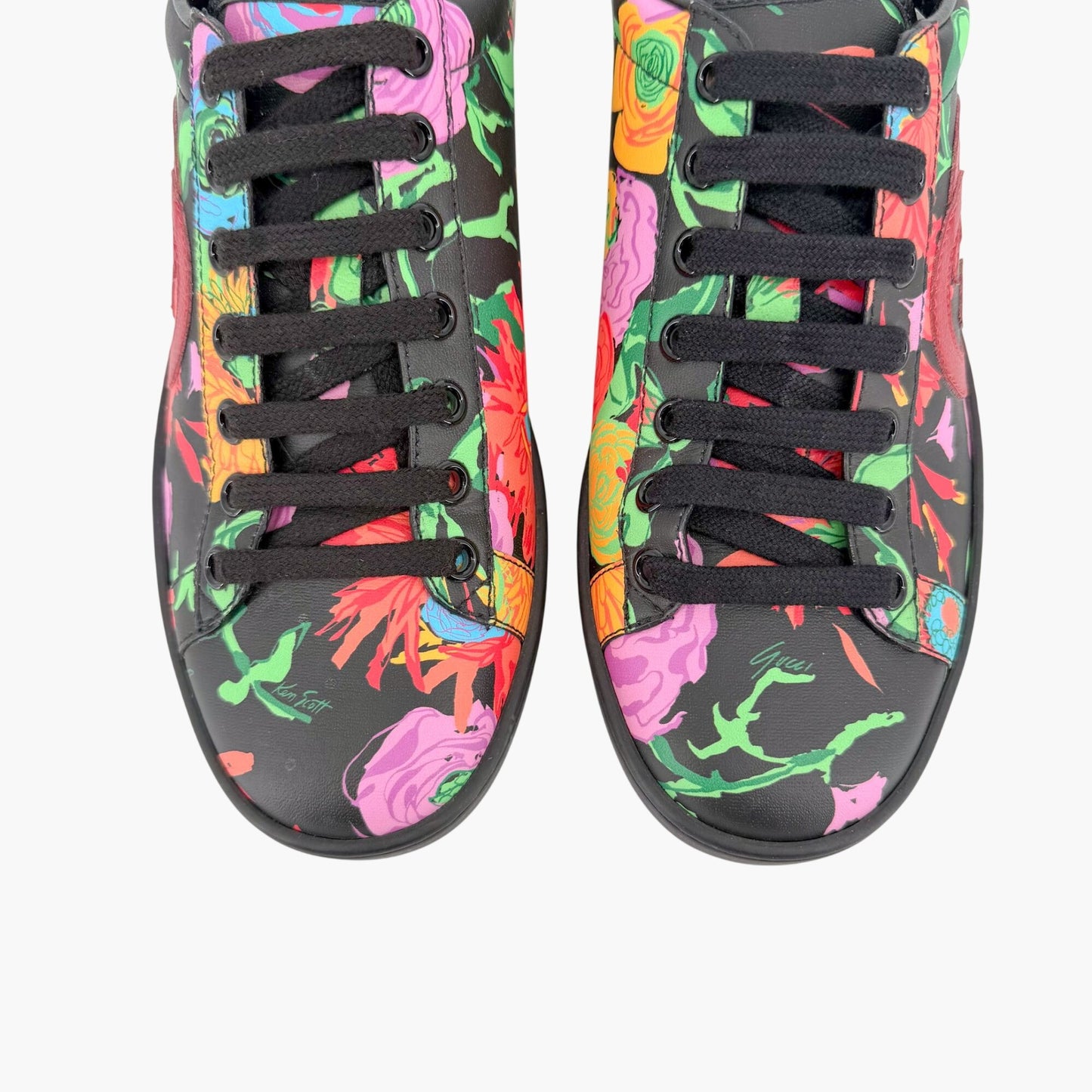Gucci Ken Scott Ace Sneakers Black Floral GG Size 36