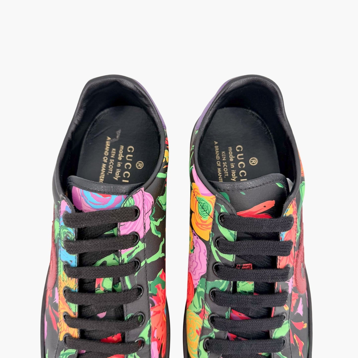 Gucci Ken Scott Ace Sneakers Black Floral GG Size 36