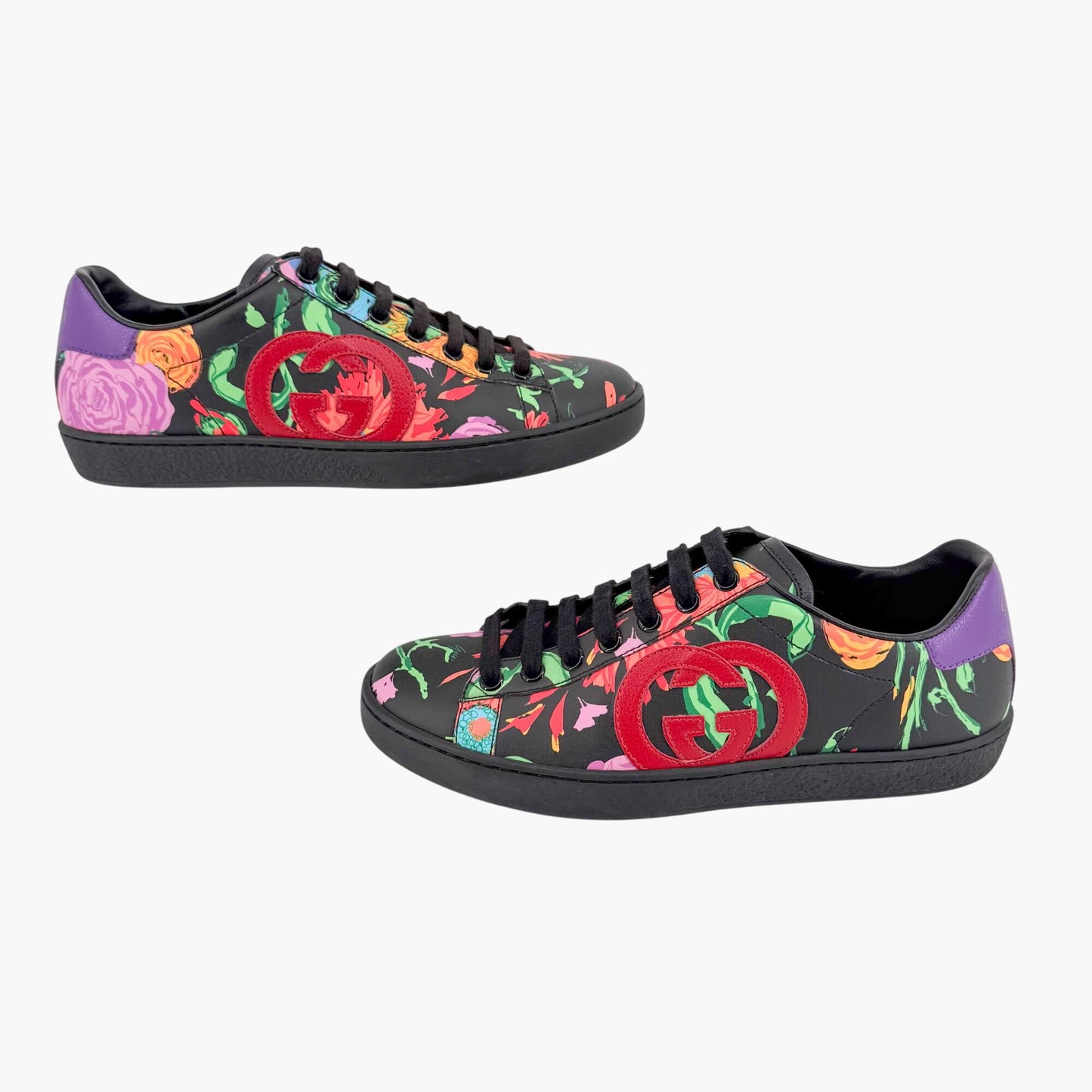 Gucci Ken Scott Ace Sneakers Black Floral GG Size 36