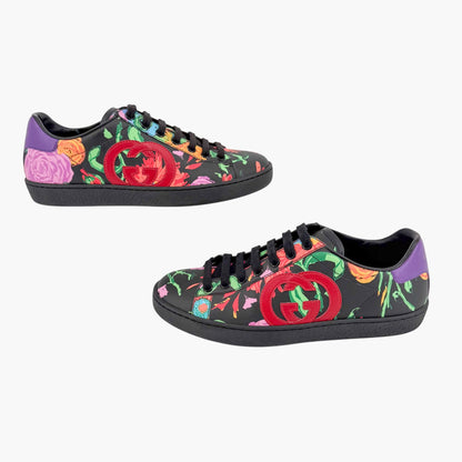 Gucci Ken Scott Ace Sneakers Black Floral GG Size 36