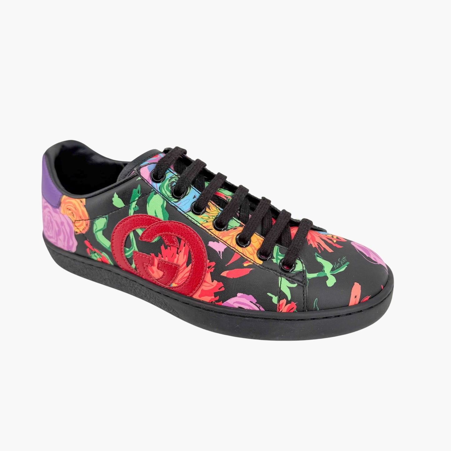 Gucci Ken Scott Ace Sneakers Black Floral GG Size 36