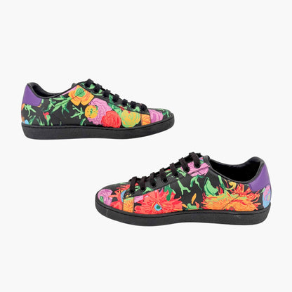 Gucci Ken Scott Ace Sneakers Black Floral GG Size 36